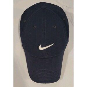 Vintage Nike Hat Black Flex Fit OSFA Cap Swoosh Logo Front & Back Grey Tag 90s